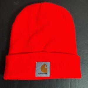 Carhartt Beanie Orange Knit Cuff Winter Hat Workwear Hunting Acrylic Mens